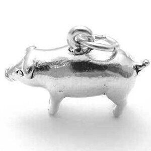 PIG CHARM IN HEAVY 3D STERLING SILVER.